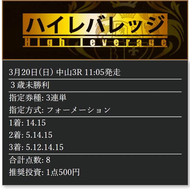 アーニングインデックス有料情報1レース目買い目