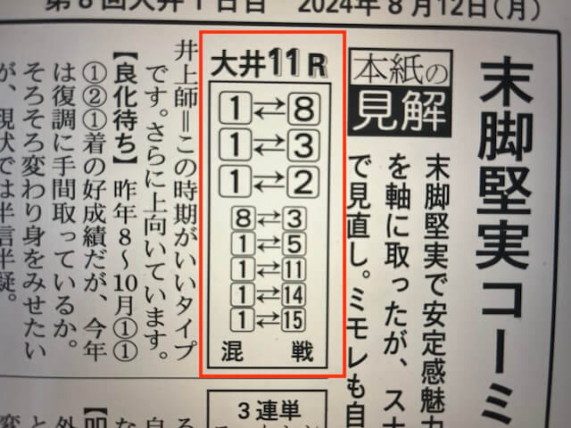 MOTTO無料予想2024年8月12日新聞社予想