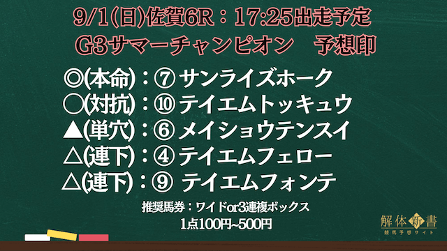 サマーチャンピオン2024予想