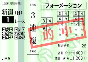 うまスピン2024月5月19日新潟1R的中馬券