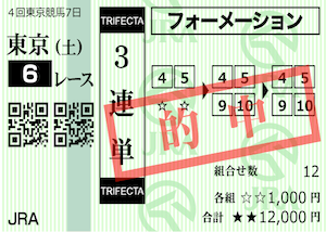 2024年10月26日東京6R的中馬券