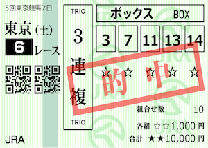 2024年11月23日の東京6R・3歳以上1勝クラスの的中馬券