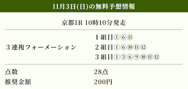 競馬ナンバー1の無料予想2024年11月3日