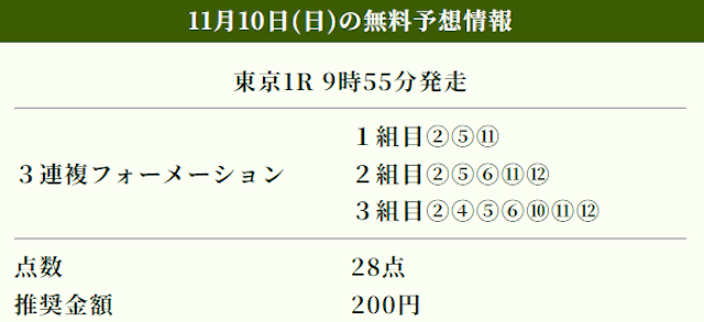 競馬ナンバー1の無料予想2024年11月10日