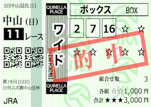 2025年1月5日 中山11Rの的中馬券