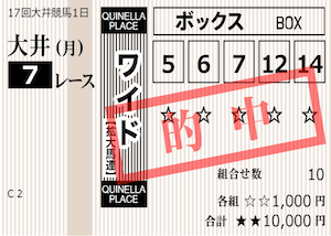 うまこみゅ2025年2月14日大井7R的中馬券